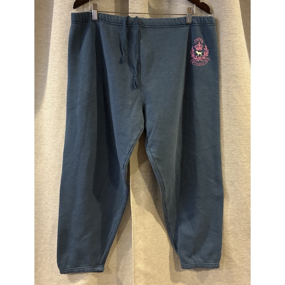 Vintage Y2K Victorias Secret PINK Blue Capri Crop Sweatpants Pink L 2000s